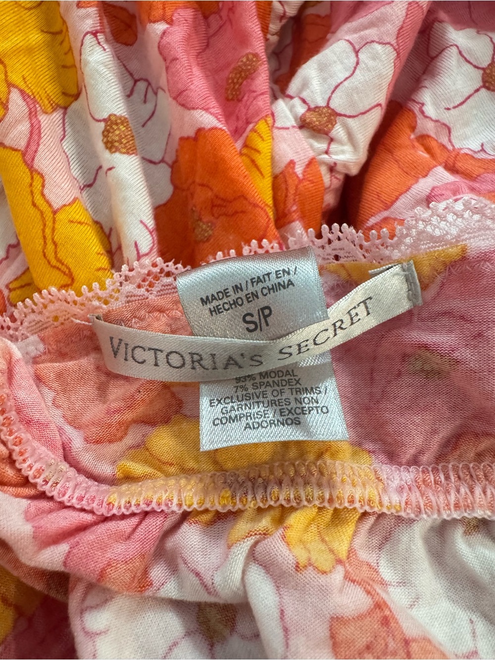 Victoria’s Secret babydoll dress y2k floral lace cotton modal size S orange pink - Picture 3 of 4